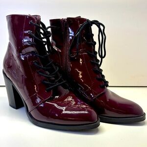 Forever 21 Faux Patent Leather Lace-Up Booties Burgundy Size 6
